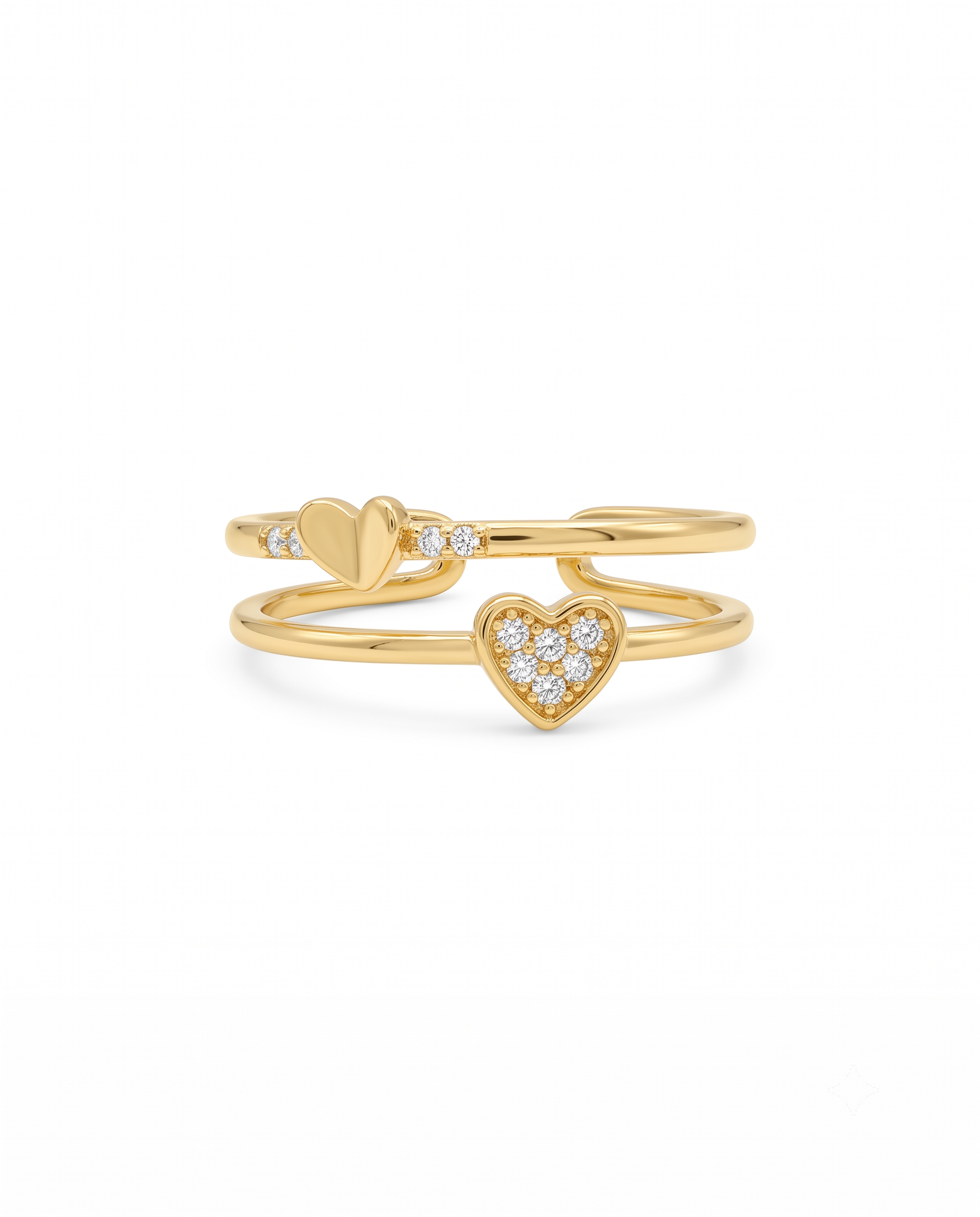 Double Band Pave Heart Ring